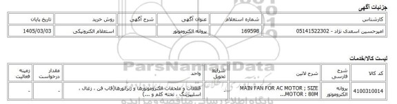استعلام الکترونیکی، پروانه الکتروموتور