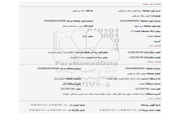 مزایده، فروش ملک مسکونی