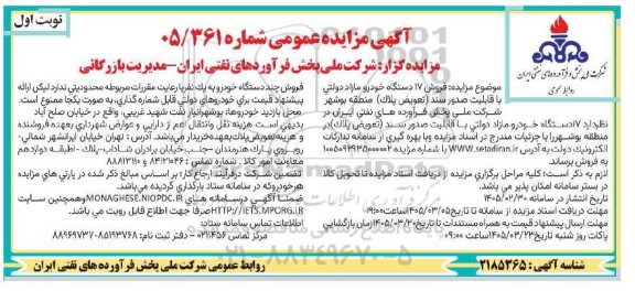 مزایده فروش 17 دستگاه خودرو مازاد دولتی با قابلیت صدور سند (تعویض پلاک) 