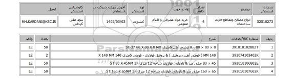 استعلام انواع مصالح ومقاطع فلزی ساختمان
