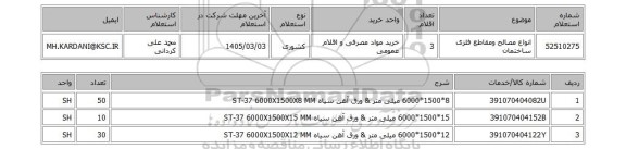استعلام انواع مصالح ومقاطع فلزی ساختمان
