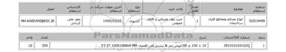 استعلام انواع مصالح ومقاطع فلزی ساختمان
