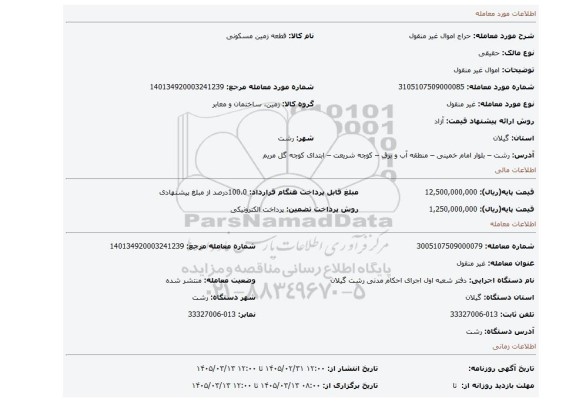 مزایده، اموال غیر منقول