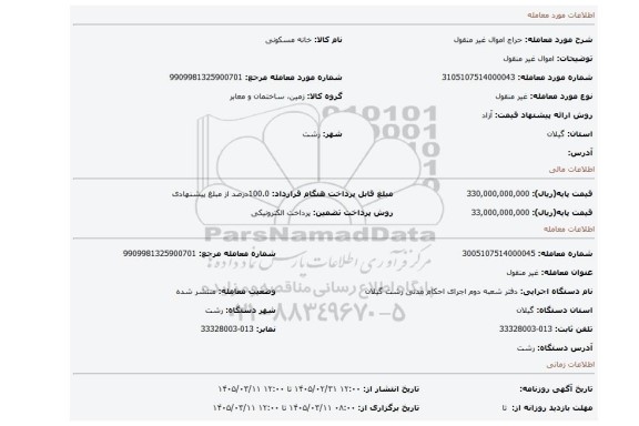 مزایده، اموال غیر منقول