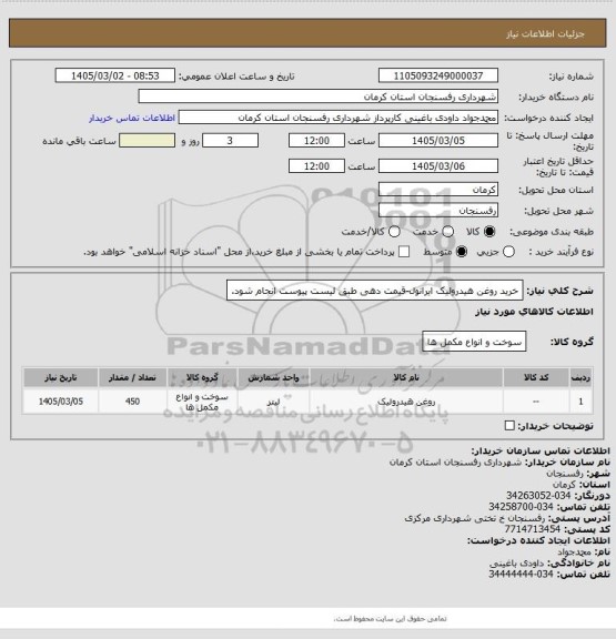 استعلام خرید روغن هیدرولیک ایرانول-قیمت دهی طبق لیست پیوست انجام شود.