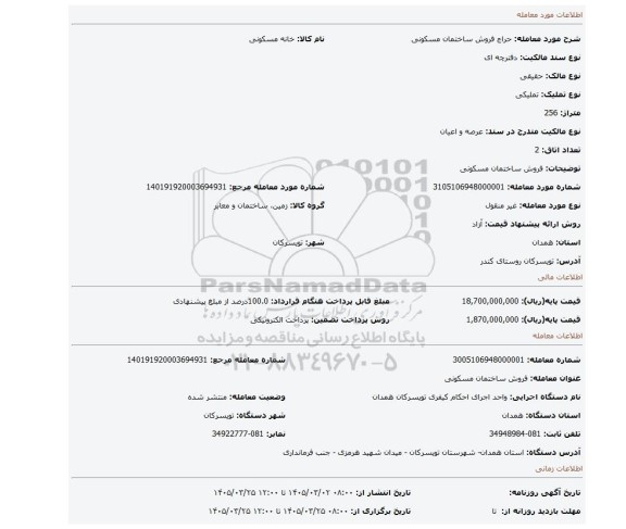 مزایده، فروش ساختمان مسکونی
