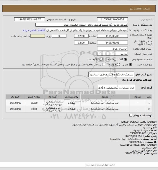 استعلام سرامیک بال 1/2 و 1/4اینچ طبق استاندارد