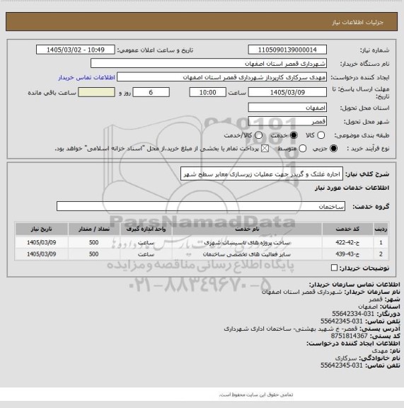 استعلام اجاره غلتک و گریدر جهت عملیات زیرسازی معابر سطح شهر