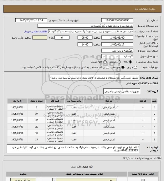 استعلام کفش ایمنی(شرایط استعلام و مشخصات کالای تحت درخواست پیوست می باشد)