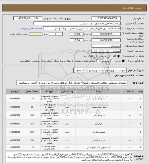 استعلام مایع دستشویی- پودر لباسشویی-مایع پاک کننده-و...