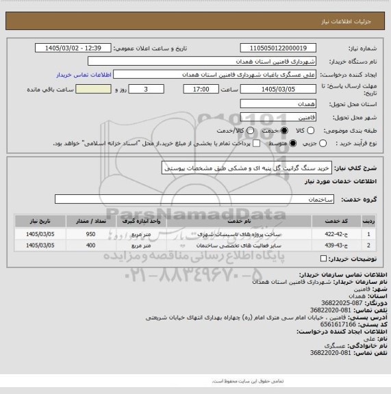 استعلام خرید سنگ گرانیت گل پنبه ای و مشکی طبق مشخصات پیوستی