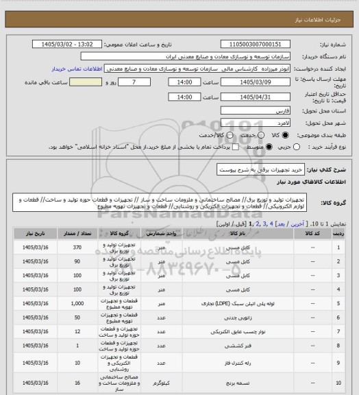 استعلام خرید تجهیزات برقی به شرح پیوست