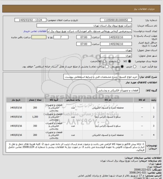 استعلام خرید انواع کنسول بشرح مشخصات فنی و شرایط استعلامی پیوست.