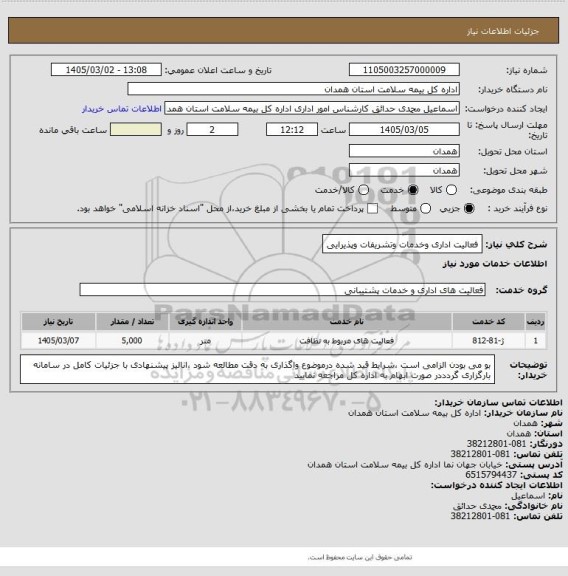 استعلام فعالیت اداری  وخدمات وتشریفات وپذیرایی