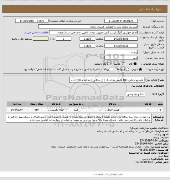 استعلام کنسرو ماهی 180 گرمی به تعداد ( تن ماهی ) به تعداد 960 عدد