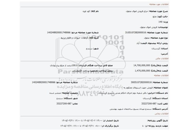مزایده، فروش اموال منقول