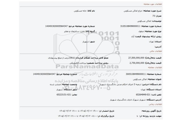 مزایده، اماکن مسکونی