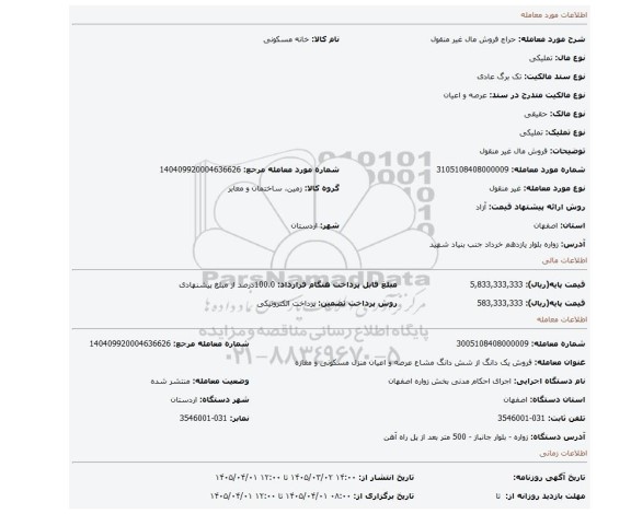 مزایده، فروش مال غیر منقول