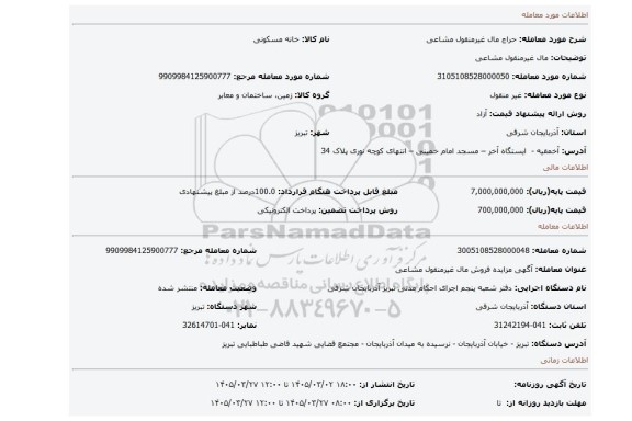 مزایده،  مال غیرمنقول مشاعی
