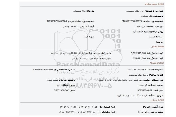 مزایده، ملک مسکونی