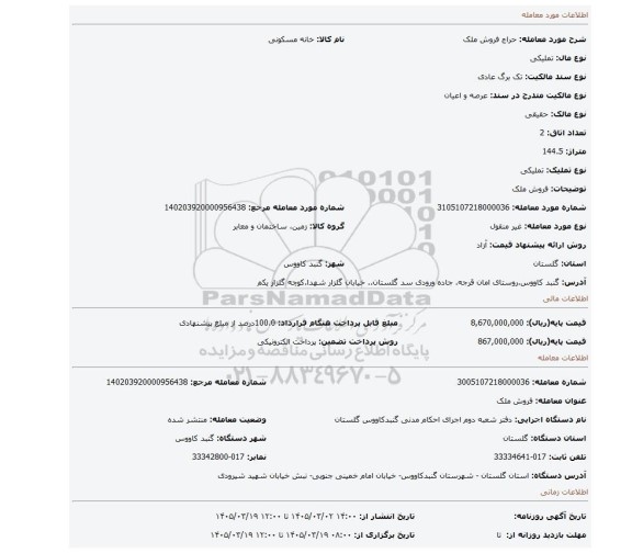 مزایده، فروش ملک