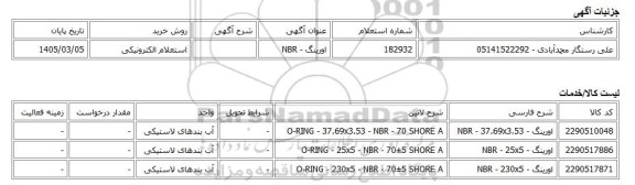 استعلام الکترونیکی، اورینگ - NBR