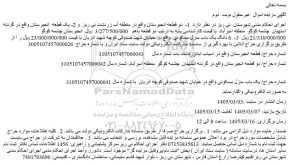 مزایده دو قطعه انجیرستان