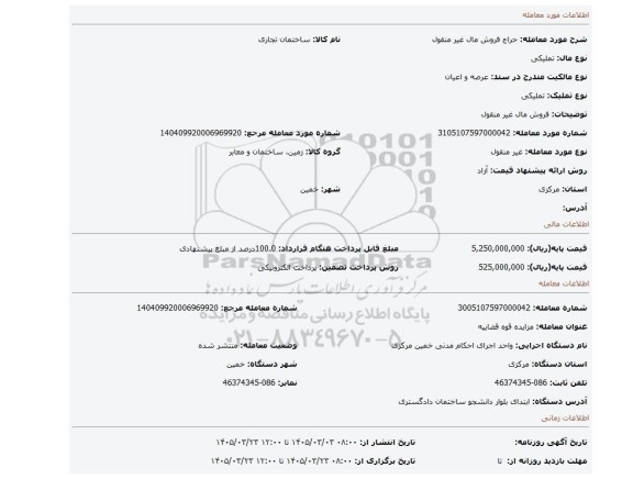 مزایده، فروش مال غیر منقول