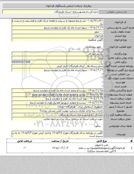 مناقصه, احداث سه واحد تجاری درسایت نهضت ملی مسکن رودان۲