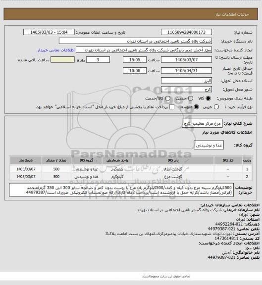 استعلام مرغ مرکز عظیمیه کرج