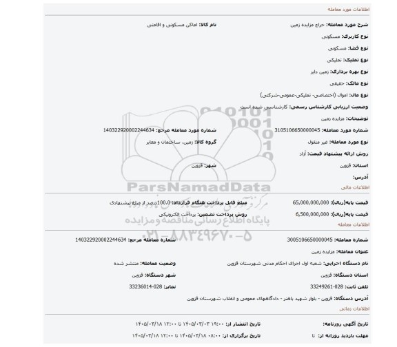 مزایده، مزایده زمین