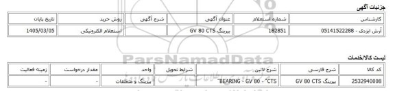 استعلام الکترونیکی، بیرینگ GV 80 CTS