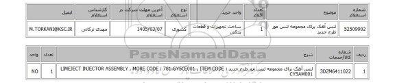 استعلام لنس آهک برای مجموعه لنس مور طرح جدید