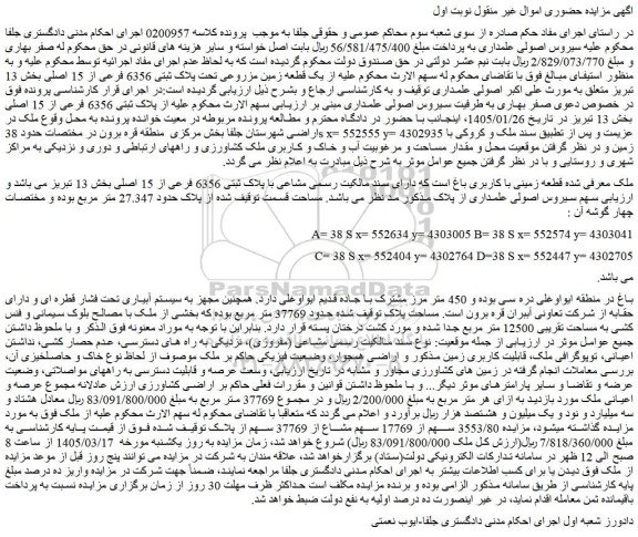 مزایده قطعه زمینی با کاربری باغ