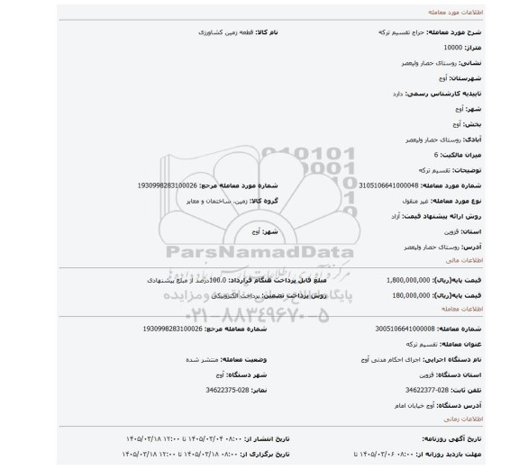 مزایده، تقسیم ترکه