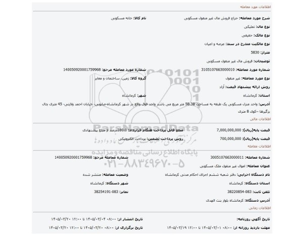 مزایده، فروش مال غیر منقول مسکونی