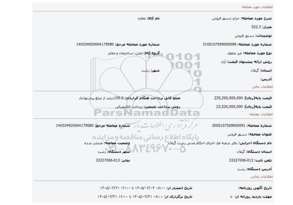 مزایده، دستور فروش