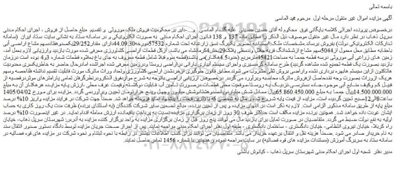 مزایده زمین مقدار29/252یکصدوهفتادسهم مشاع اراضی آبی باحقابه 