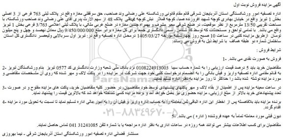 مزایده حق سرقفلی مغازه واقع در پلاک ثبتی 763 فرعی از 3 اصلی