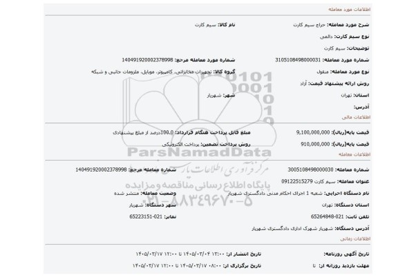 مزایده، سیم کارت