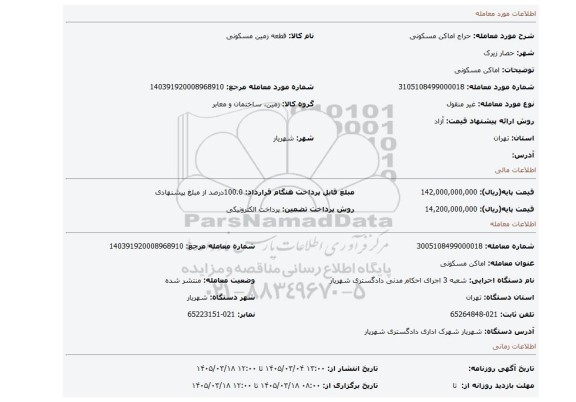 مزایده،  اماکن مسکونی