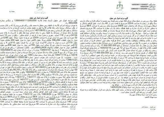 مزایده مقدار یک دانگ مشاع از ششدانگ یک قطعه زمین با بنای احداثی نوع ملک طلق با کاربری به پلاک ثبتی 24124 فرعی از 116 اصلی، مفروز و مجزا شده از فرعی از اصلی