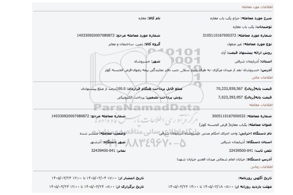 مزایده، یکب باب مغازه