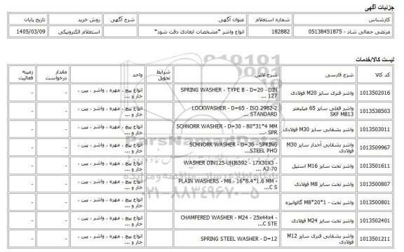 استعلام الکترونیکی، انواع واشر *مشخصات ابعادی دقت شود*