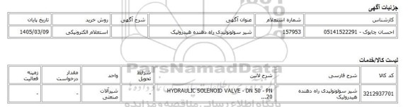 استعلام الکترونیکی، شیر سولونوئیدی راه دهنده هیدرولیک