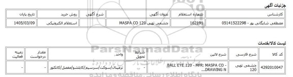 استعلام الکترونیکی، چشمی توپی 120 MASPA CO