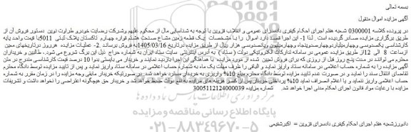 مزایده یک قطعه زمین مشاع صنعت هشتم قواره چهارم  تاکستان پلاک ثبتی  5011