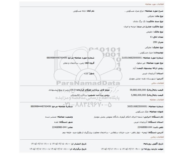 مزایده، منزل مسکونی .