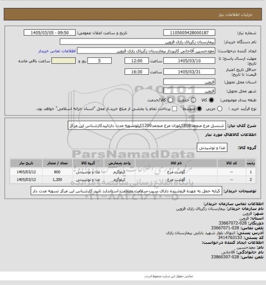 استعلام شنسل مرغ منجمد800کیلوران مرغ منجمد1200کیلوتسویه مدت دارتاییدکارشناس این مرکز
