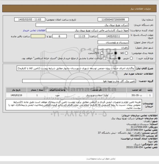 استعلام واگذاری اجرای خدمات پروژه حجمی توسعه شهری شهرستان چابهار مطابق شرایط پیوست (تامین کالا با کارفرما)